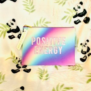 Silver Glitter Positive Energy Rainbow Makeup Bag